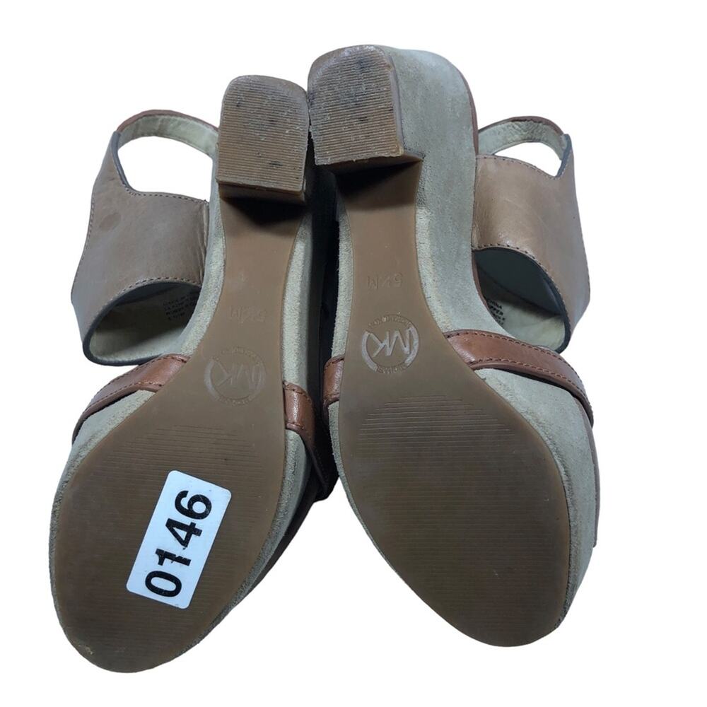 Michael Kors Sandals Women 5.5 MK Tan Suede Leather Strappy Chunky Platform Heel - Picture 4 of 7